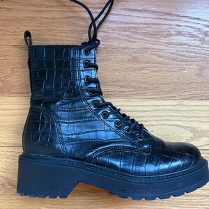 Steve Madden Black Croc-Embossed Combat Boots